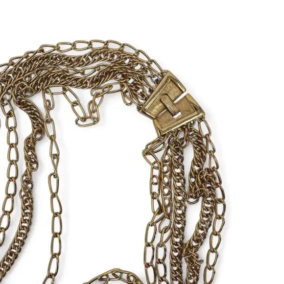 Crown Trifari Multi Strand Chain Statement Necklace Gold Tone 5 Chains Vintage - Picture 7 of 10